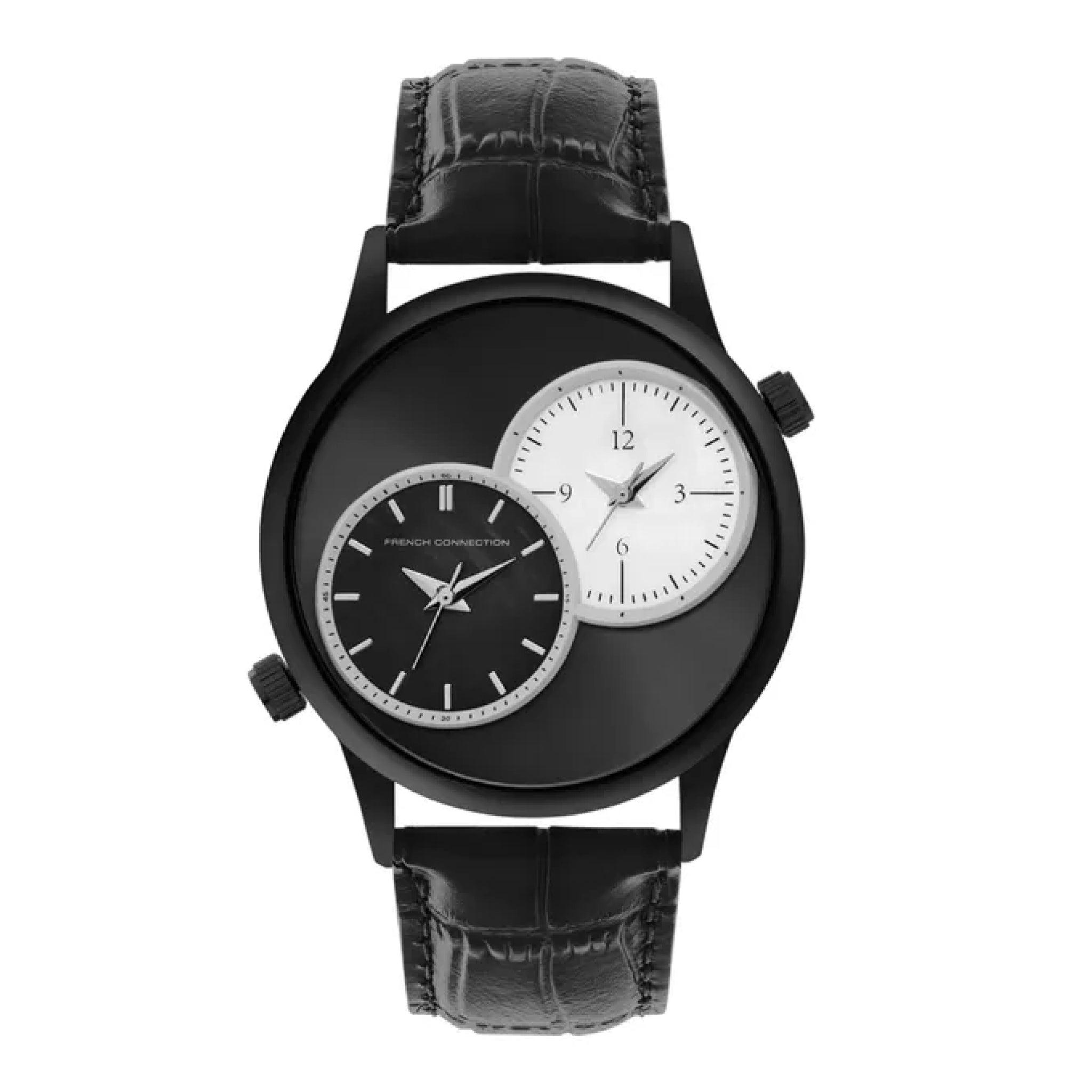 ساعات رجالية ستانلس ستيل 42 ملم أسود كوارتز فرينش كونيكشن French Connection Men's Black Leather Quartz Watch Fcn00023c