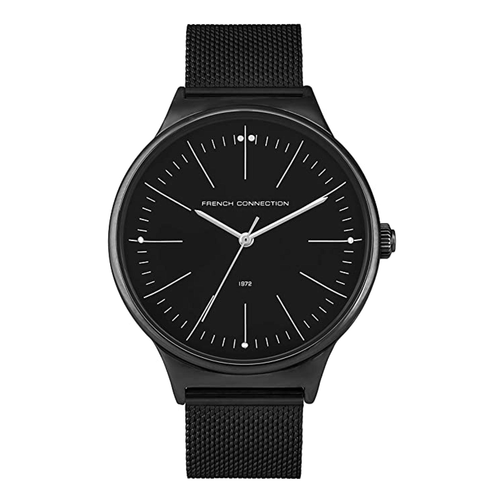 ساعات رجالية ستانلس ستيل 42 ملم أنالوغ أسود فرينش كونيكشن French Connection Men's Black Stainless Steel Quartz Watch Fcb01sm