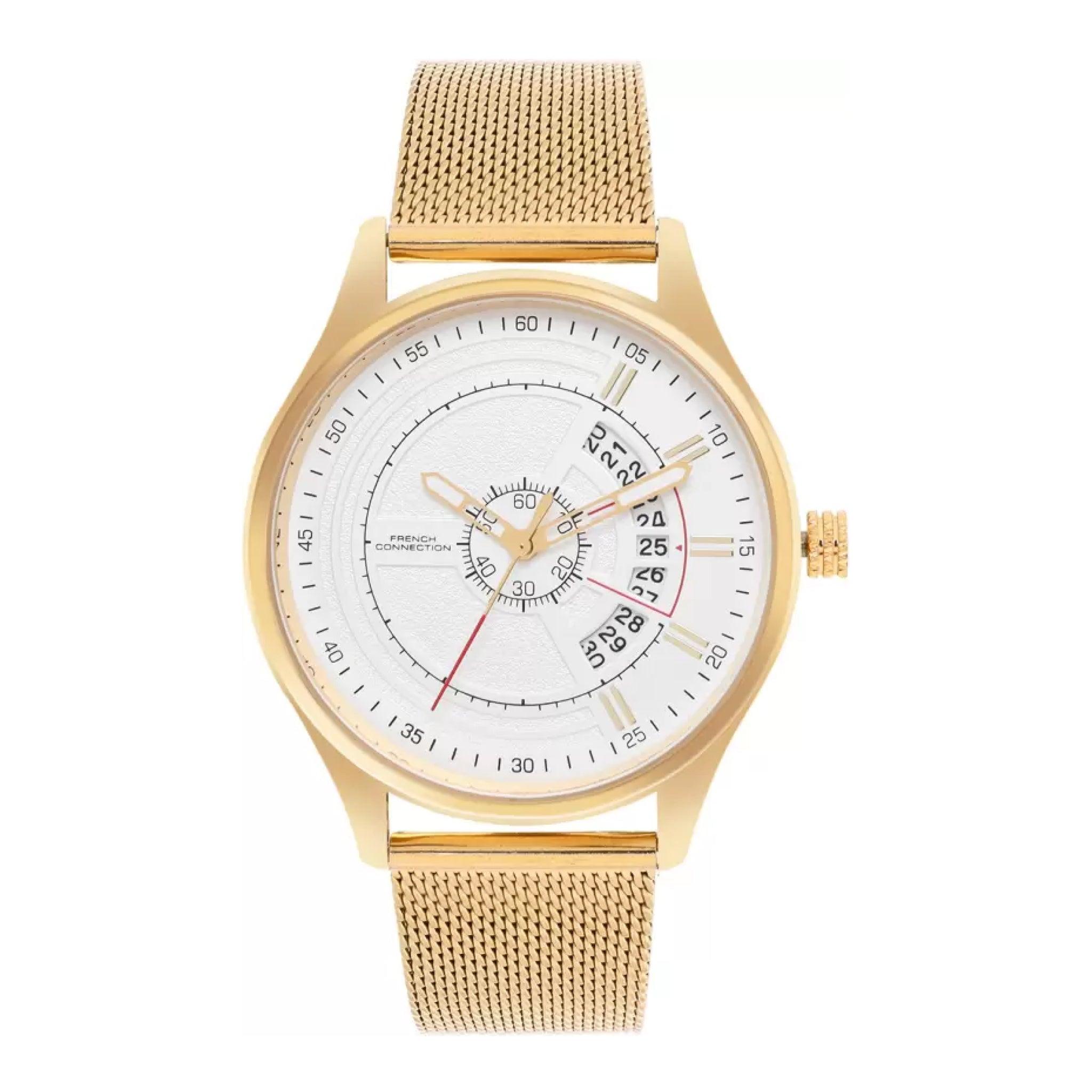 ساعات رجالية ستانلس ستيل 41 ملم ذهبي كوارتز فرينش كونيكشن French Connection Men's Gold Stainless Steel Quartz Watch Fcn00026e