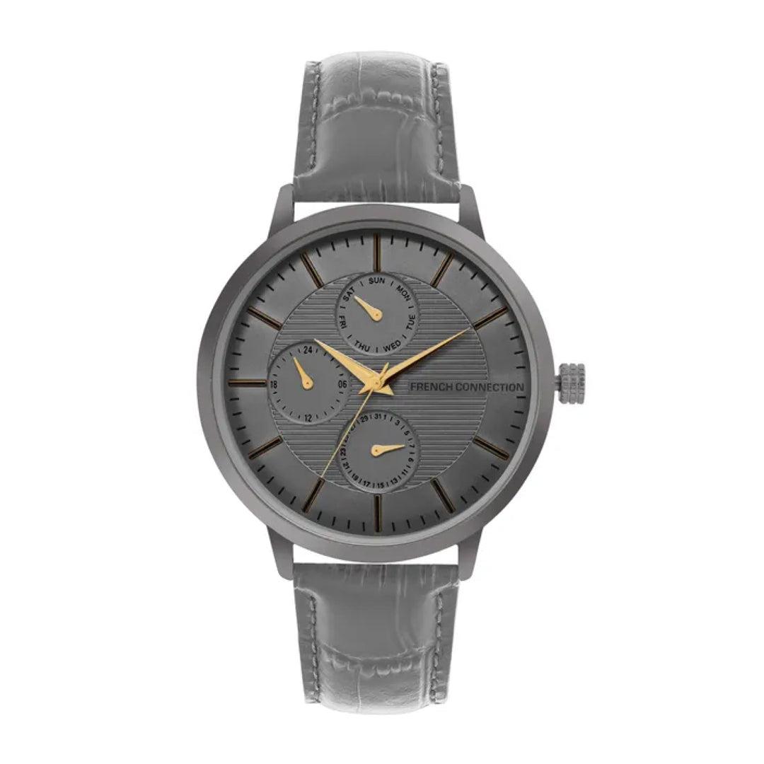 ساعات رجالية ستانلس ستيل 42 ملم أنالوغ رمادي فرينش كونيكشن French Connection Men's Grey Leather Quartz Watch Fcn00041g