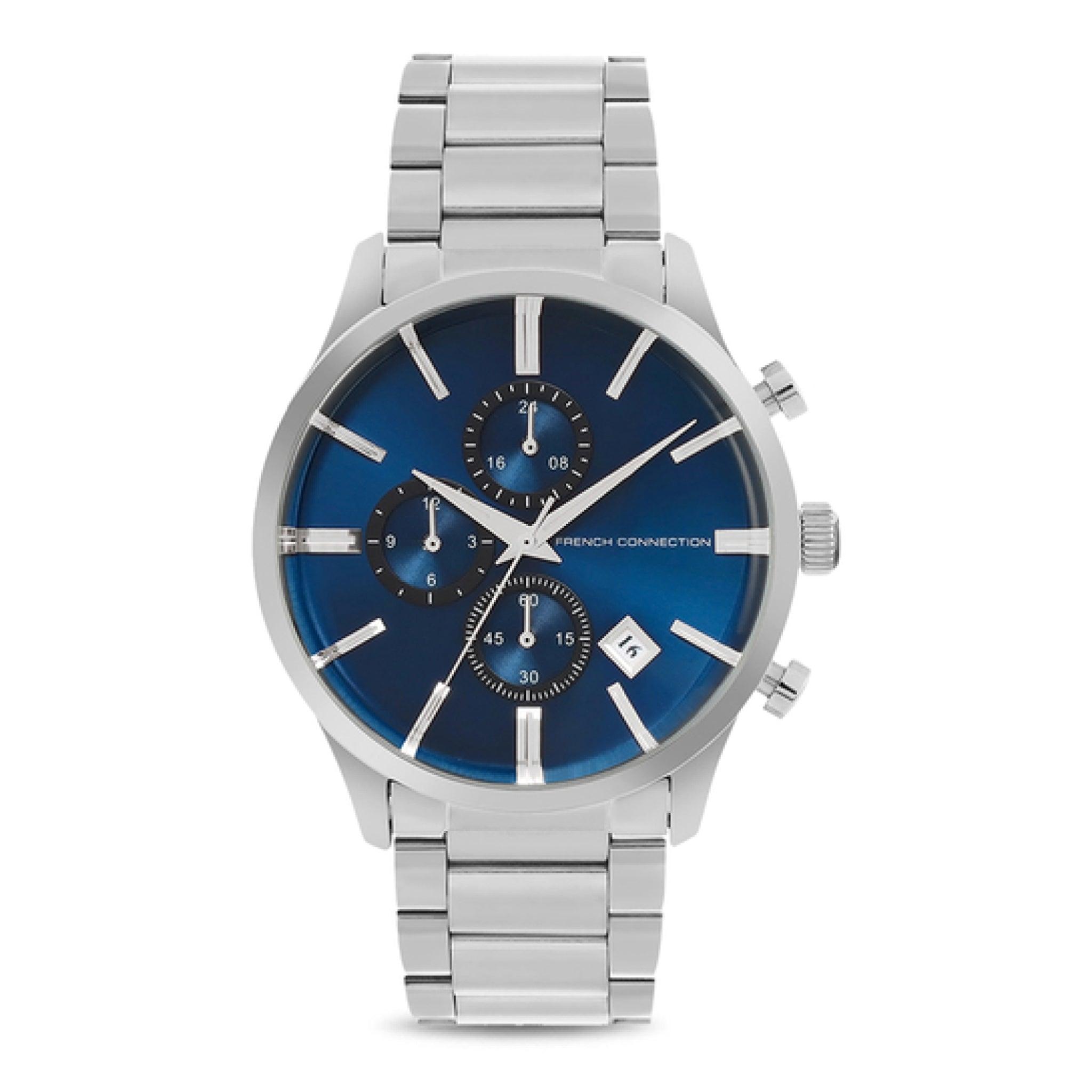 ساعات رجالية ستانلس ستيل 43 ملم أنالوغ فضي فرينش كونيكشن French Connection Men's Silver Stainless Steel Quartz Watch Fcp34sm-U