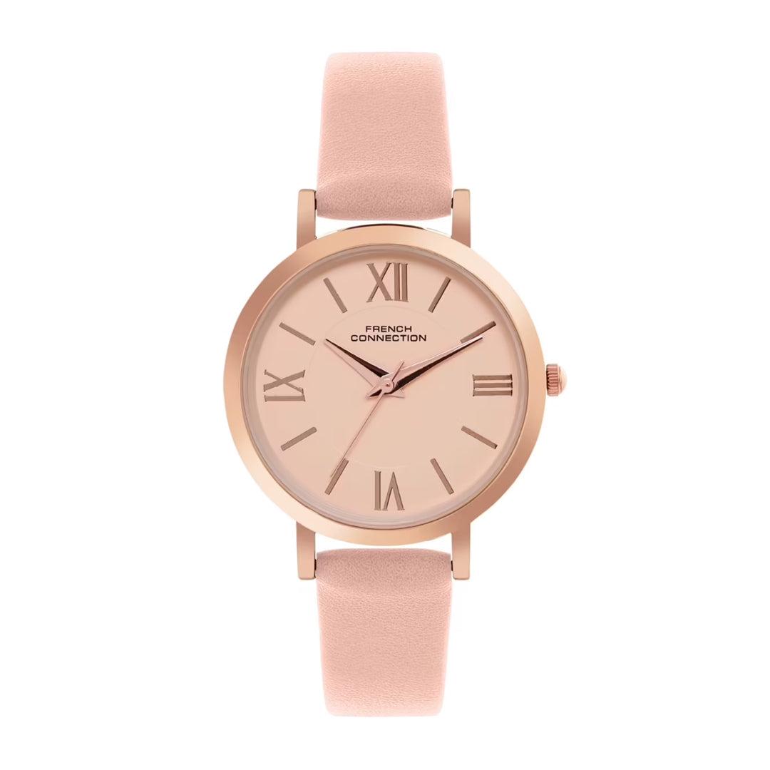 ساعات نسائية ستانلس ستيل 28 ملم زهري أنالوغ كوارتز فرينش كونيكشن French Connection Women's Analog Pink Leather Watch Fcn00037d