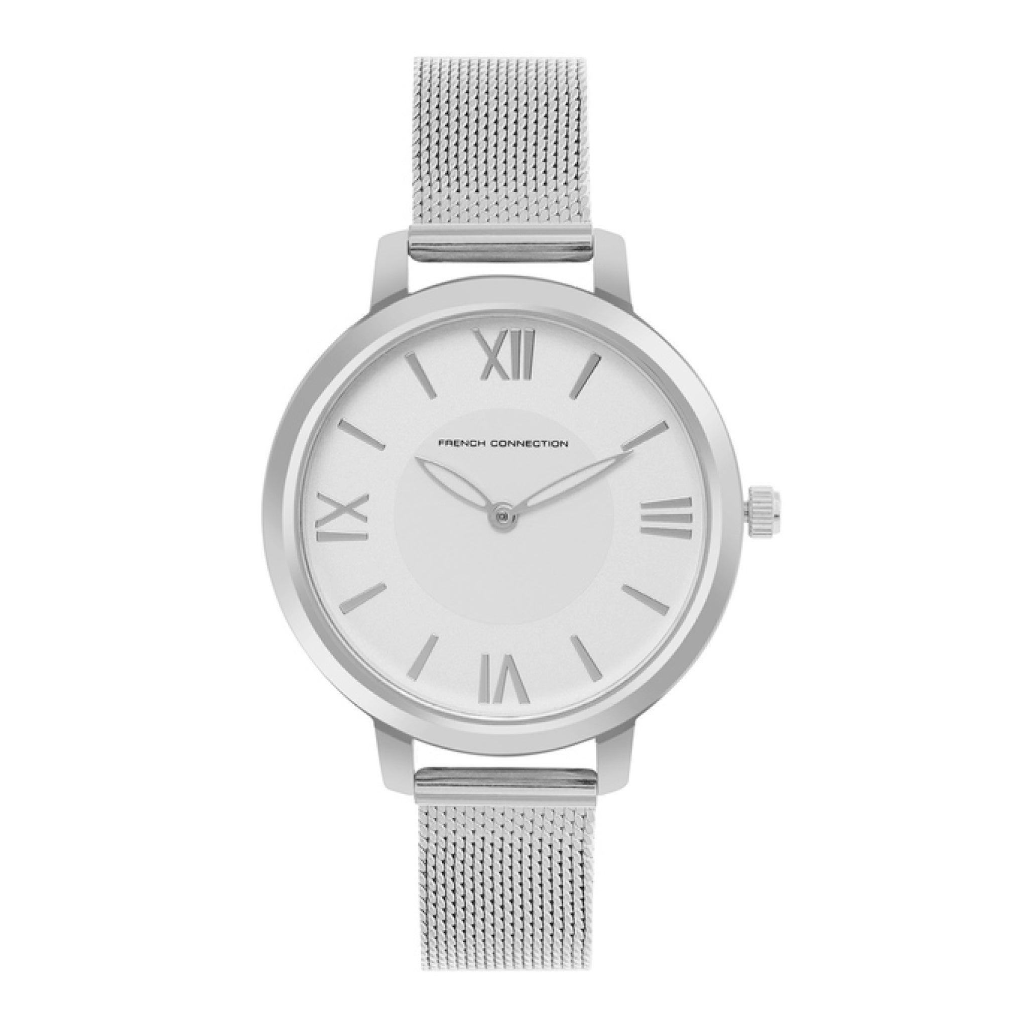 ساعات نسائية ستانلس ستيل 37 ملم فضي أنالوغ كوارتز فرينش كونيكشن French Connection Women's Analog Silver Stainless Steel Watch Fcn00027e