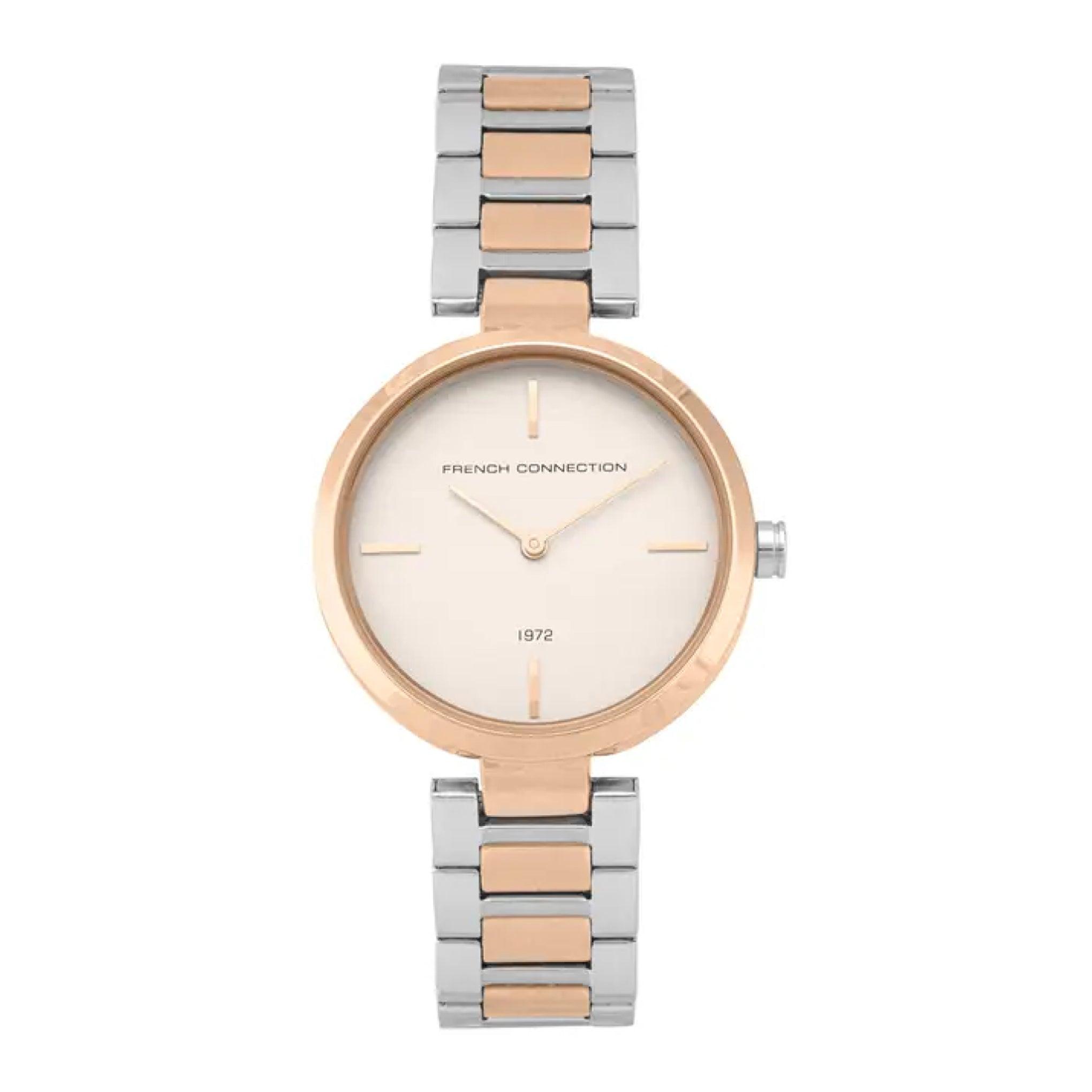 ساعات نسائية ستانلس ستيل 36 ملم غولد روز وفضي أنالوغ كوارتز فرينش كونيكشن French Connection Women's Analogue Classic Quartz Watch Fc138srgm