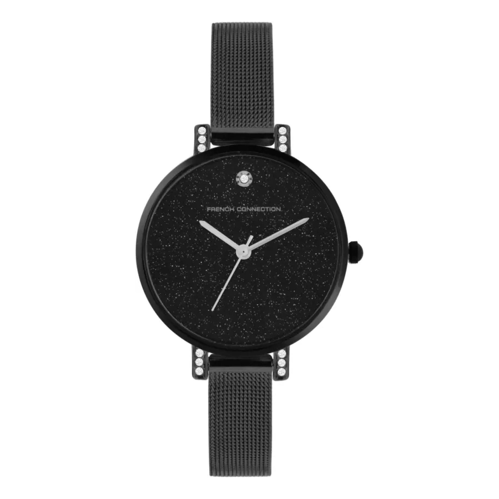 ساعات نسائية ستانلس ستيل 28 ملم أسود أنالوغ كوارتز فرينش كونيكشن French Connection Women's Black Stainless Steel Quartz Watch Fc23bm