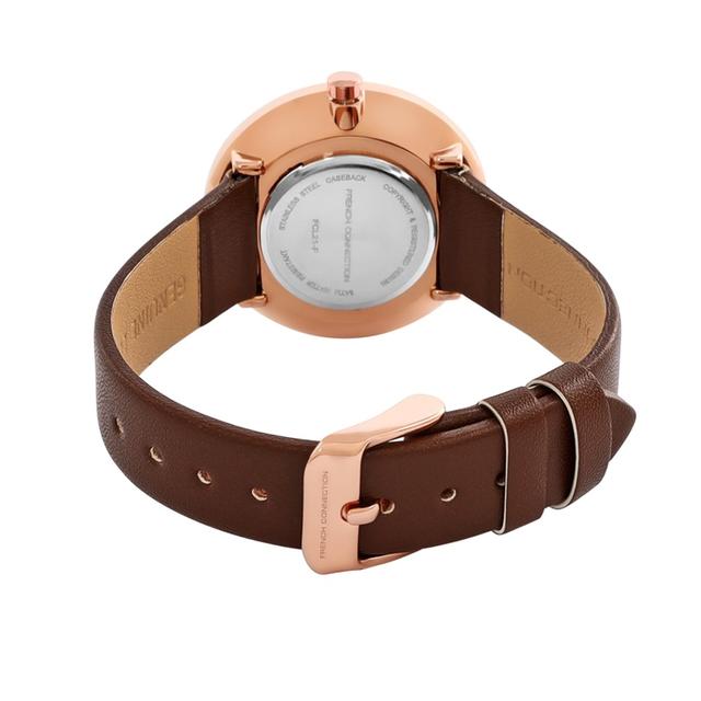 ساعات نسائية ستانلس ستيل 30 ملم بني أنالوغ كوارتز فرينش كونيكشن French Connection Women's Brown Leather Quartz Watch Fcl21-F - SW1hZ2U6MTgzNDM0NQ==