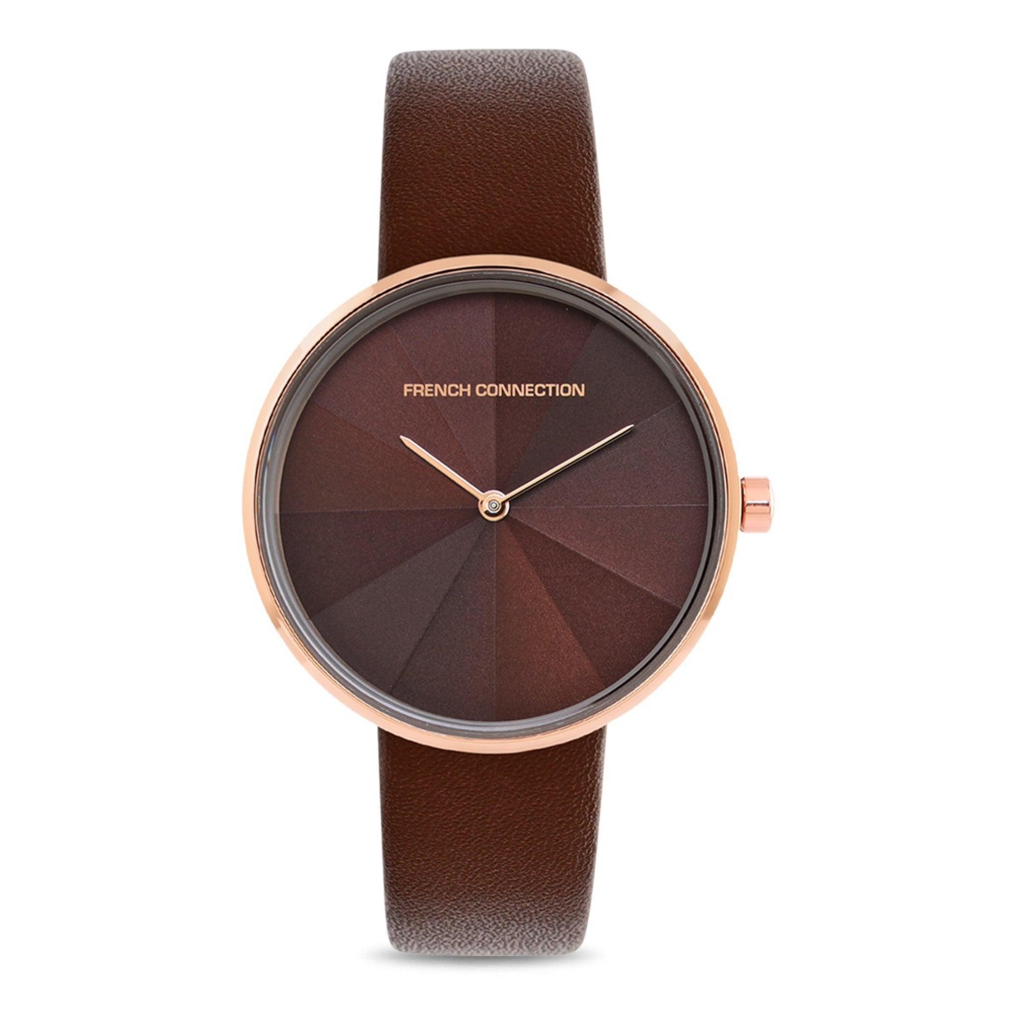 ساعات نسائية ستانلس ستيل 30 ملم بني أنالوغ كوارتز فرينش كونيكشن French Connection Women's Brown Leather Quartz Watch Fcl21-F