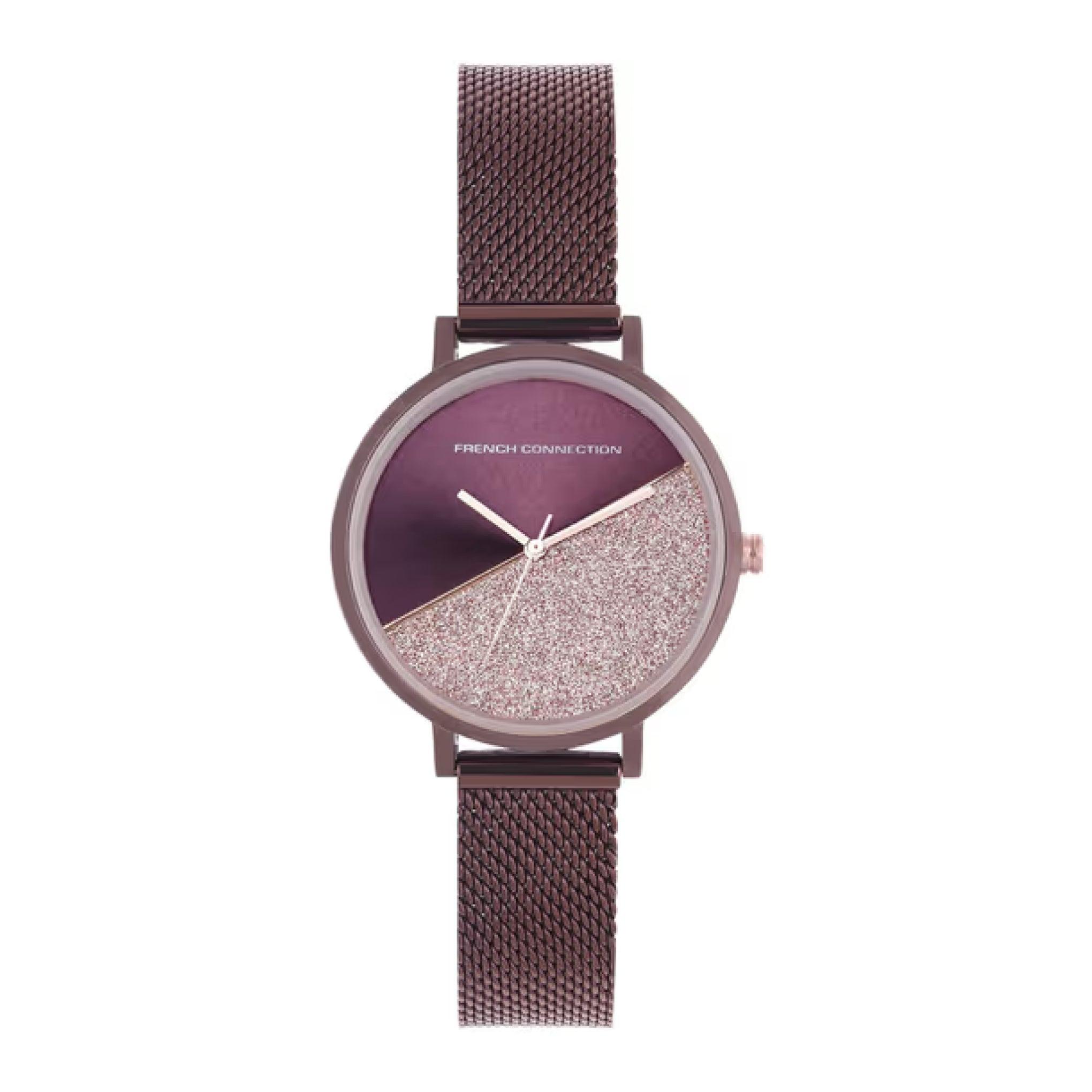 ساعات نسائية ستانلس ستيل 35 ملم بني أنالوغ كوارتز فرينش كونيكشن French Connection Women's Purple Shimmer Analogue Watch Fcn0008o-R