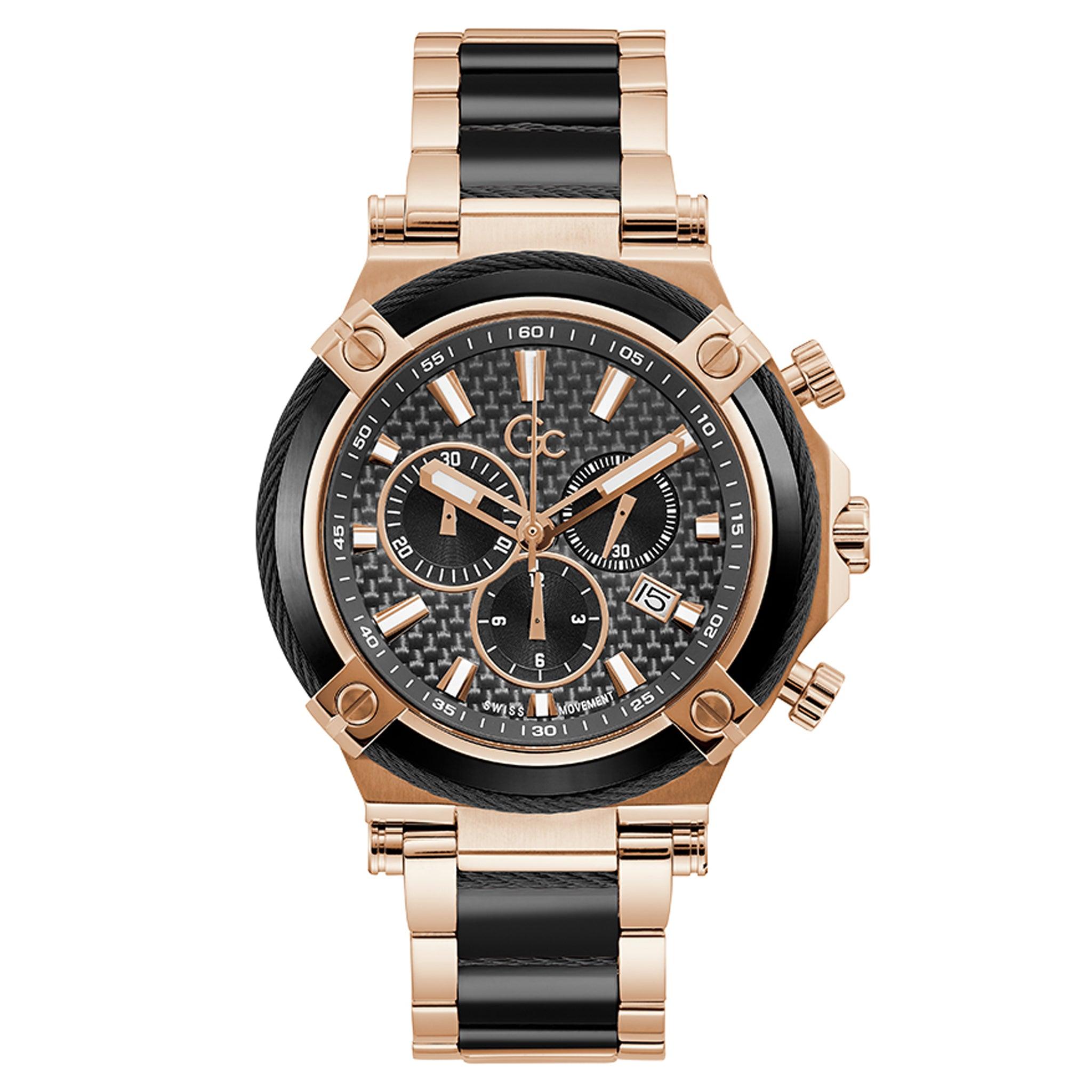 ساعات جي سي رجالية ستانلس ستيل 45 ملم دائري أنالوغ Gc Men's Cablesport Chrono Ceramic Swiss Made Movement Watch Y89002g2mf