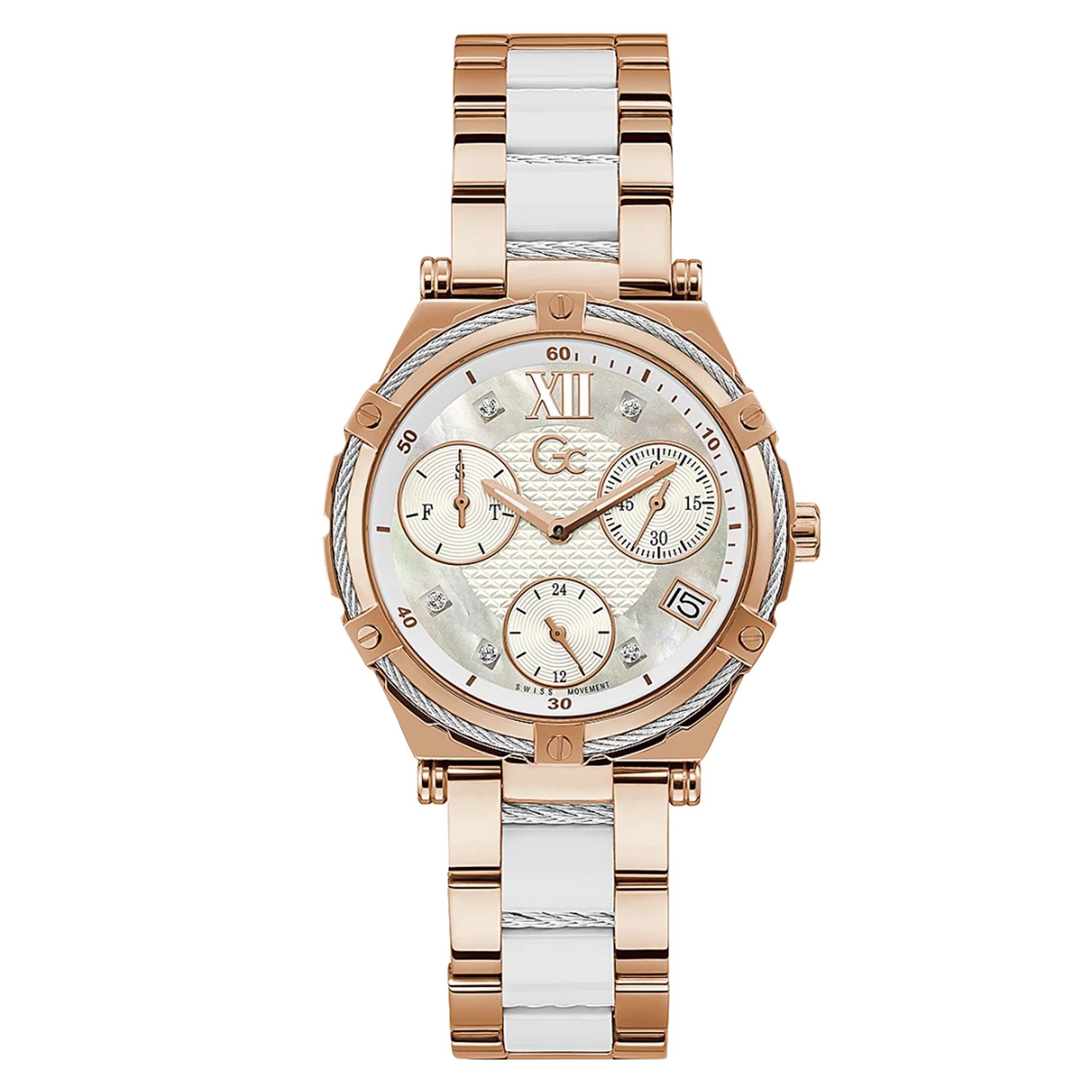 ساعات جي سي رجالية ستانلس ستيل 38 ملم كبير أنالوغ Gc Men's Cablesport Large Size Ceramic Mother Of Pearl Dial Watch Y87002l1mf