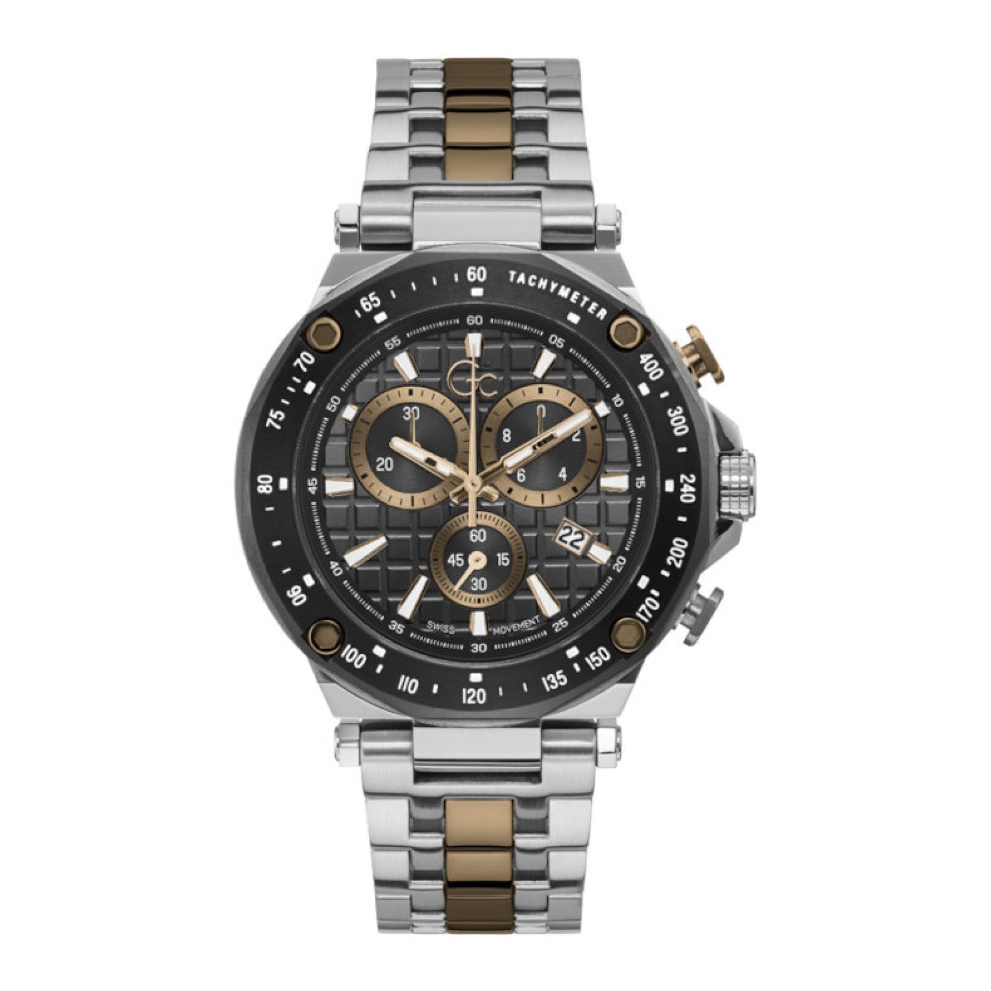 ساعات جي سي رجالية ستانلس ستيل 45 ملم سبيريت سبورت أنالوغ  Gc Men's Spirit Sport Chrono With Date Metal Silver/Brown Watch Y81002g5mf