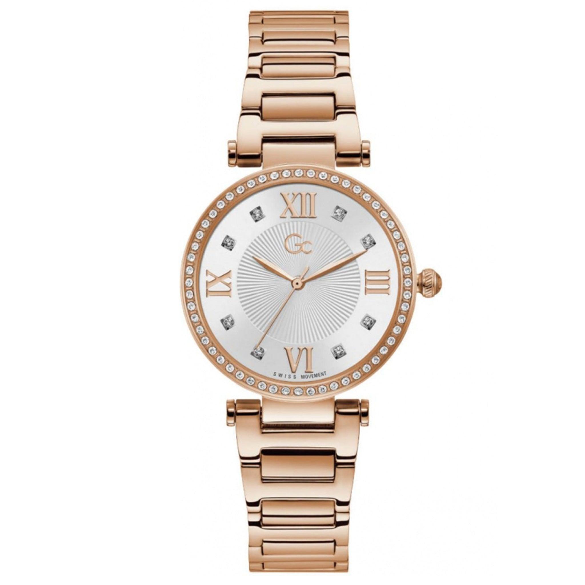 ساعات جي سي نسائية ستانلس ستيل 34 ملم غولد روز Gc Women's Crystal Mid Size Metal Rose Gold Watch Y64002l1mf