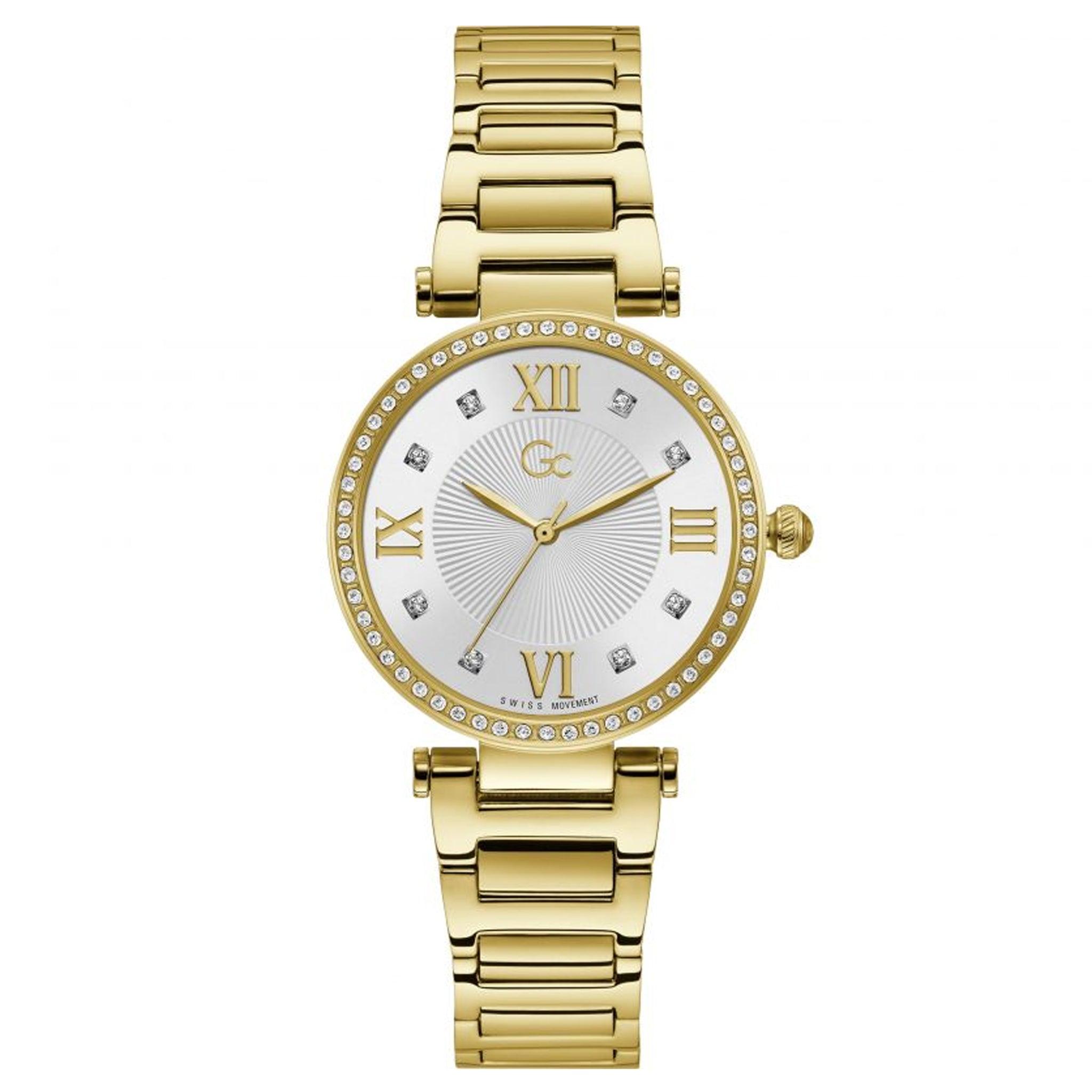 Gc Women's Crystal Mid Size Metal Yellow Gold Tone Watch Y64003l1mf