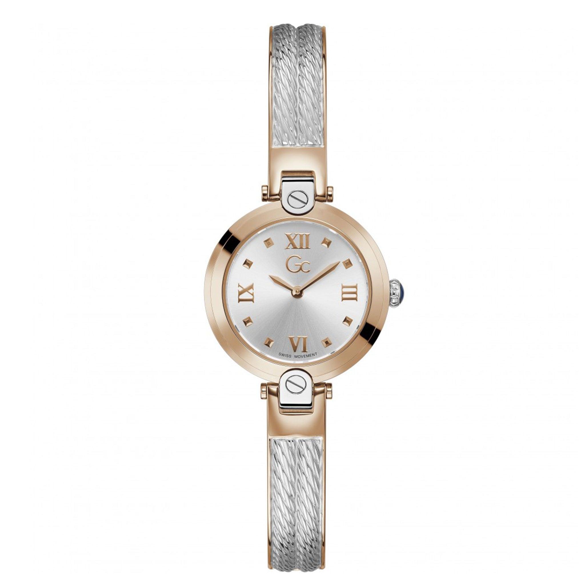 ساعات جي سي نسائية ستانلس ستيل 28 ملم صغيرة أنالوغ كوارتز Gc Women's Fusion Bangle Cable Small Size Metal Watch Z09001l1mf