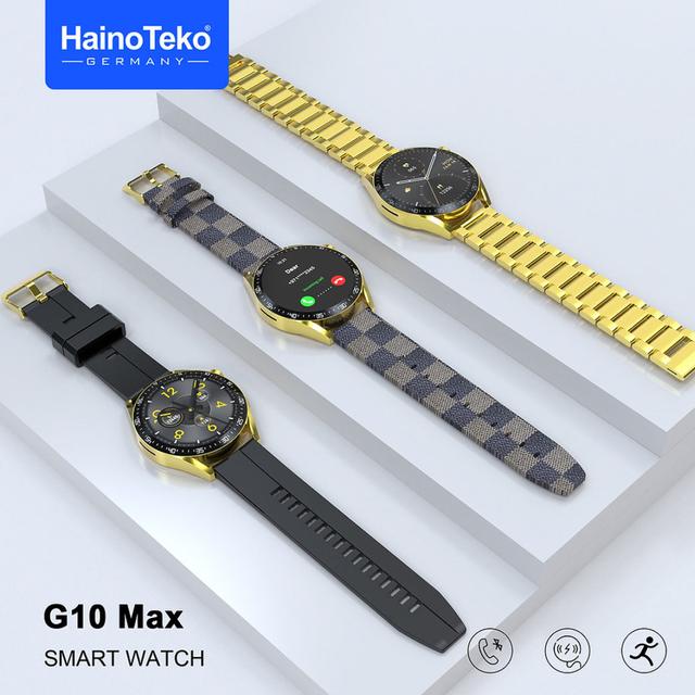Haino Teko Germany G 10 Max Gold Edition Round Shape Smart With Three Set Strap And Wireless Charger For Men's And Boy's - SW1hZ2U6MTgxNTE4Mg==