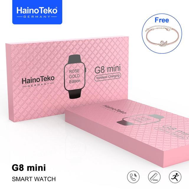 Haino Teko Germany G8 Mini Smart Watch 41mm With Two Set Strap Hd Smart Display Rose Gold Edition With Wireless Charger And Beautiful Bracelet For Ladies - SW1hZ2U6MTgxNTE2Ng==