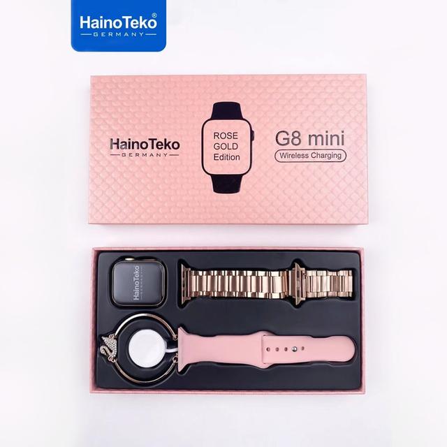 Haino Teko Germany G8 Mini Smart Watch 41mm With Two Set Strap Hd Smart Display Rose Gold Edition With Wireless Charger And Beautiful Bracelet For Ladies - SW1hZ2U6MTgxNTE2OA==