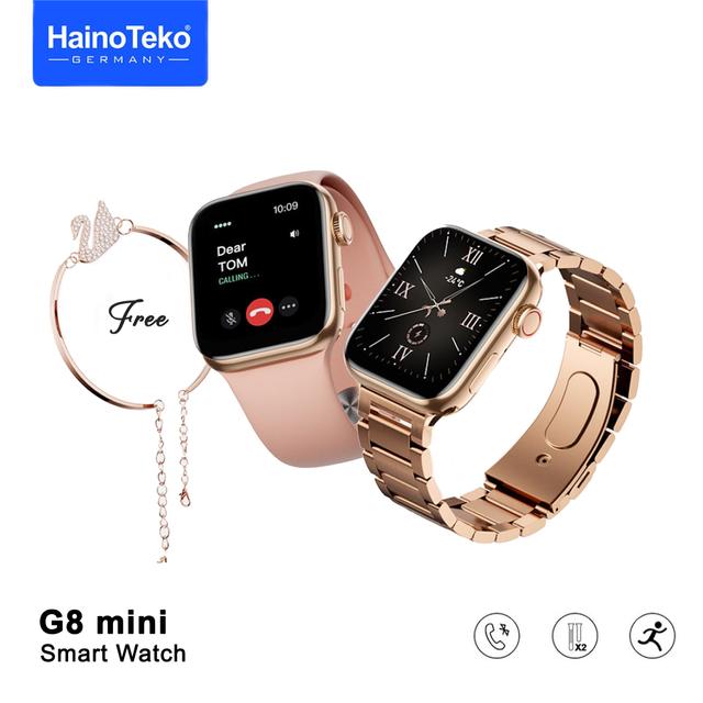 Haino Teko Germany G8 Mini Smart Watch 41mm With Two Set Strap Hd Smart Display Rose Gold Edition With Wireless Charger And Beautiful Bracelet For Ladies - SW1hZ2U6MTgxNTE2NA==