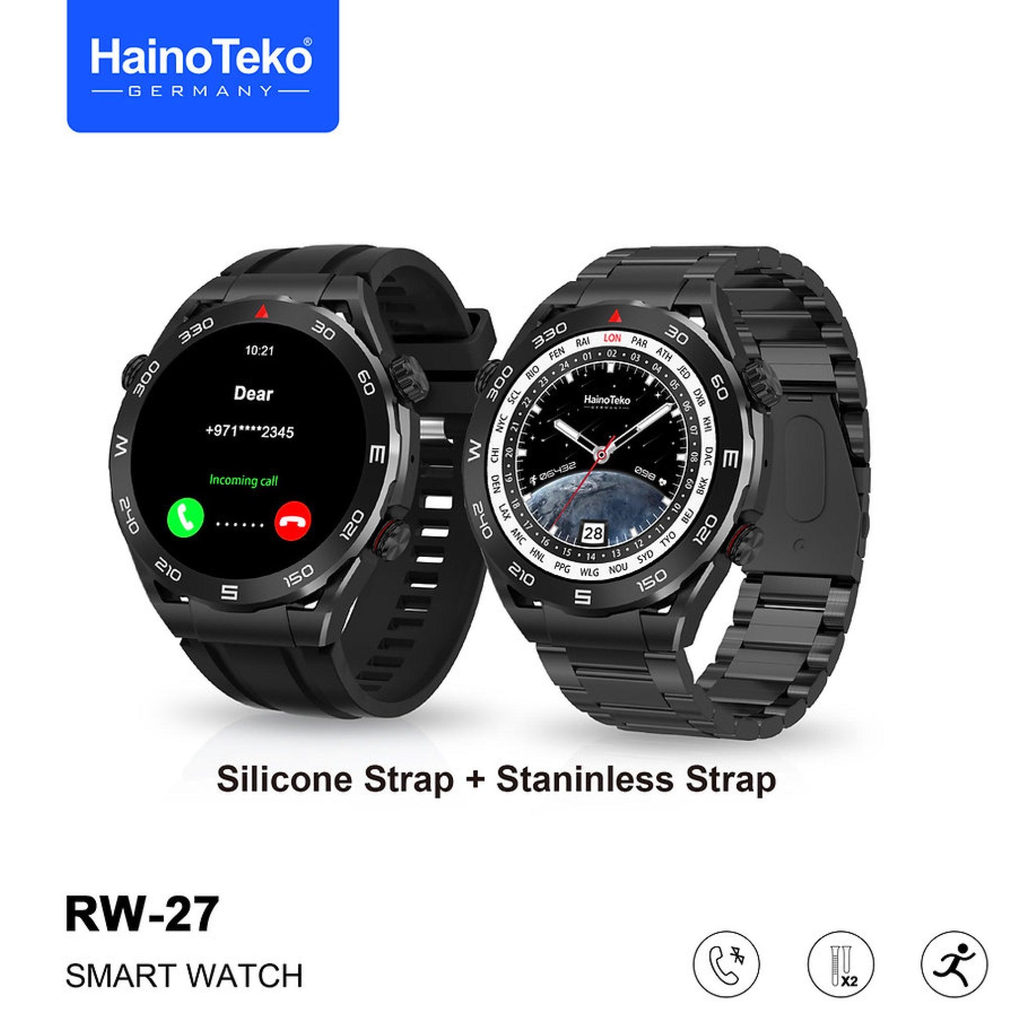 ساعة يد ذكية رجالية 27 RW بحزام دائري وشاحن لاسلكي هاينو تيكو Haino Teko Germany Smart Watch Rw 27 Round Two Set Strap And Wireless Charger For Men's