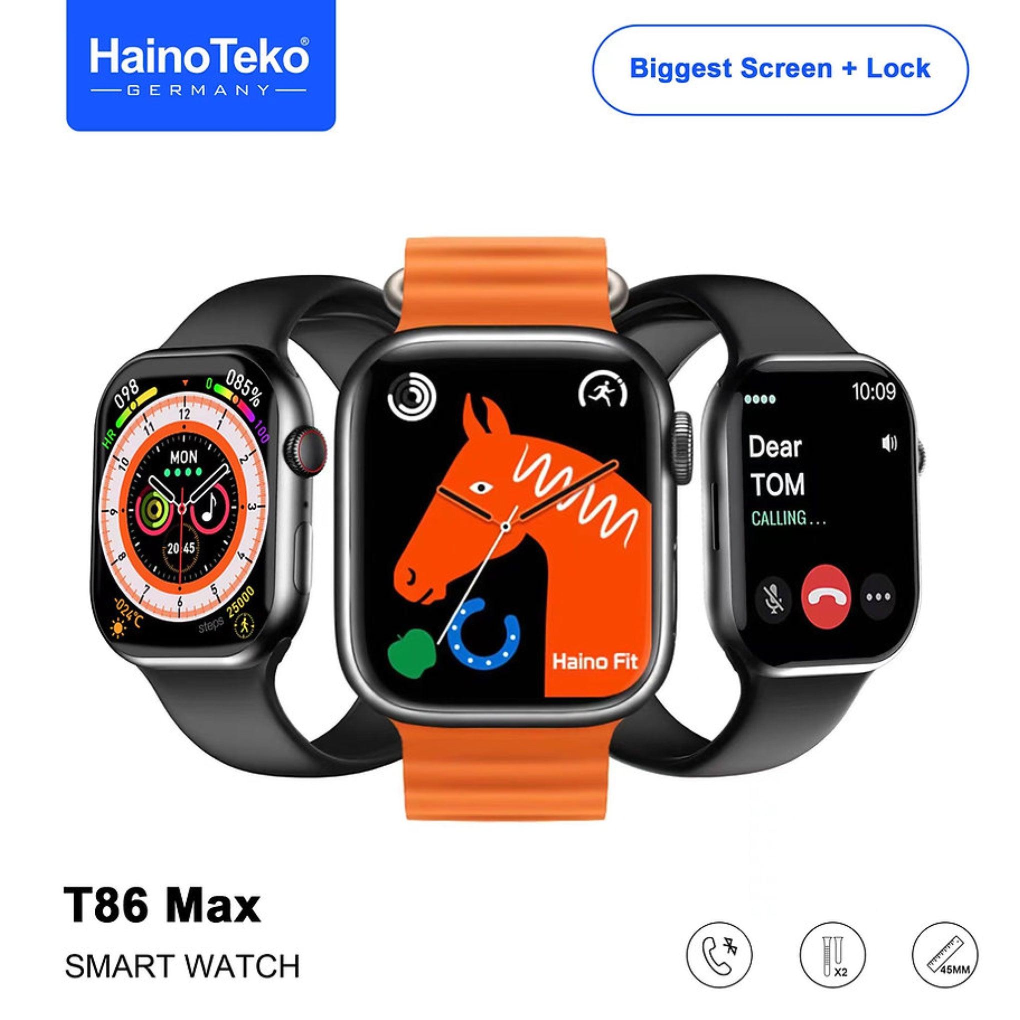 Haino Teko Germany Smart Watch T 86 Max Hd Biggest Screen 45mm With 2 Strap And Wireless Charger For Men's And Women's