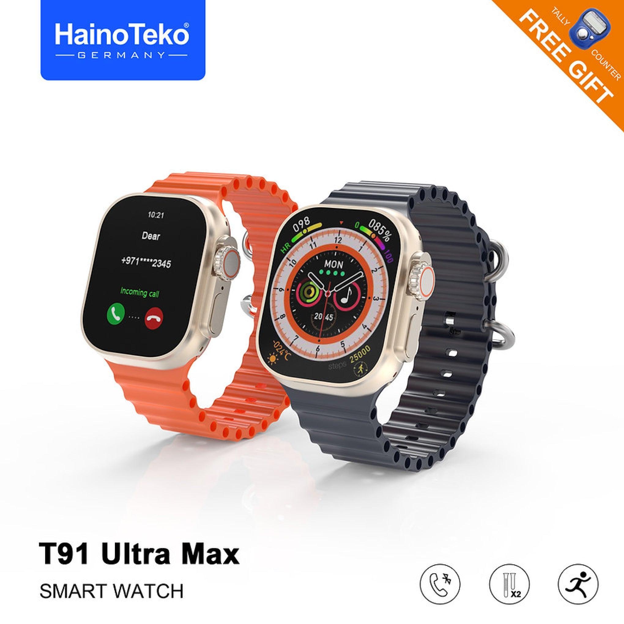 Haino Teko Germany T91 Ultra Max Compass Two Strap Water Proof Biggest Screen Smart Watch With Free Gift Tasbih Counter