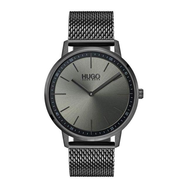 ساعة يد للجنسين - رمادي - بحزام معدني مقاوم للصدأ هوغو بوس Hugo Boss Exist Unisex Quartz Ionic Plated Grey Steel And Mesh Bracelet Watch - SW1hZ2U6MTgxNjIwMw==