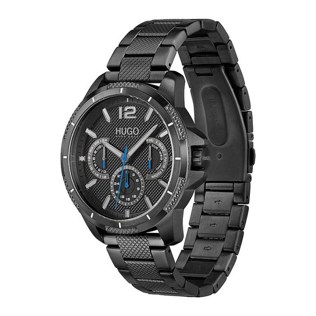 ساعة يد رجالية بسوار - أسود - بحزام معدني مقاوم للصدأ هوغو بوس Hugo Boss Men's Analog Multifunction Quartz Black Stainless Steel Bracelet Watch - SW1hZ2U6MTgxNTkyMA==