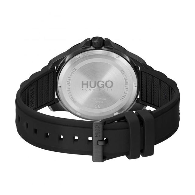 ساعة يد رجالية - أسود - بحزام سيليكوني أسود هوغو بوس Hugo Boss Men's Analog Quartz Watch With Silicone Strap - SW1hZ2U6MTgzMTM0MA==