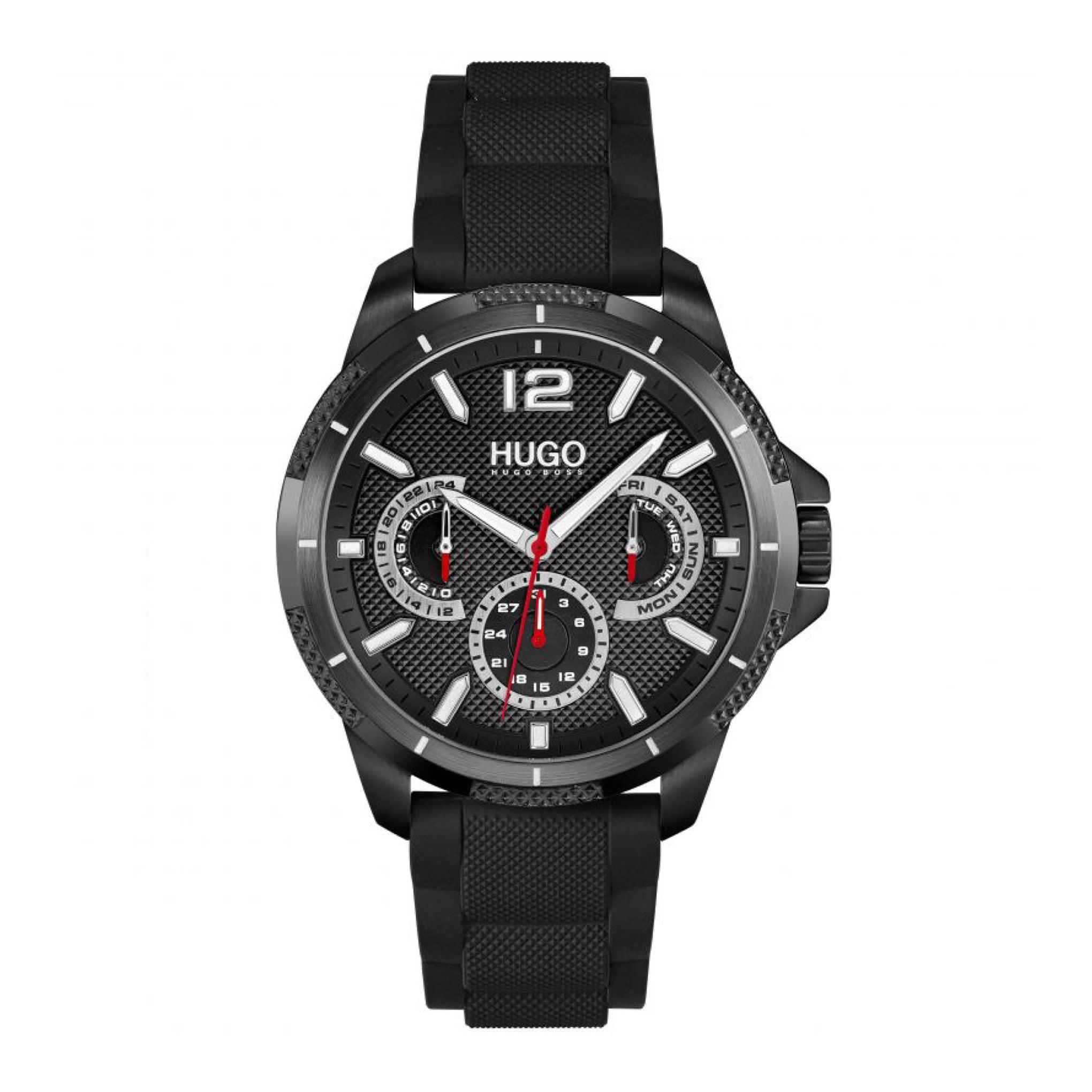 ساعة يد رجالية - أسود - بحزام سيليكوني أسود هوغو بوس Hugo Boss Men's Analog Quartz Watch With Silicone Strap