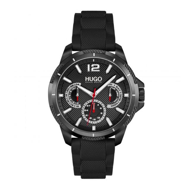 ساعة يد رجالية - أسود - بحزام سيليكوني أسود هوغو بوس Hugo Boss Men's Analog Quartz Watch With Silicone Strap - SW1hZ2U6MTgzMTMzNg==