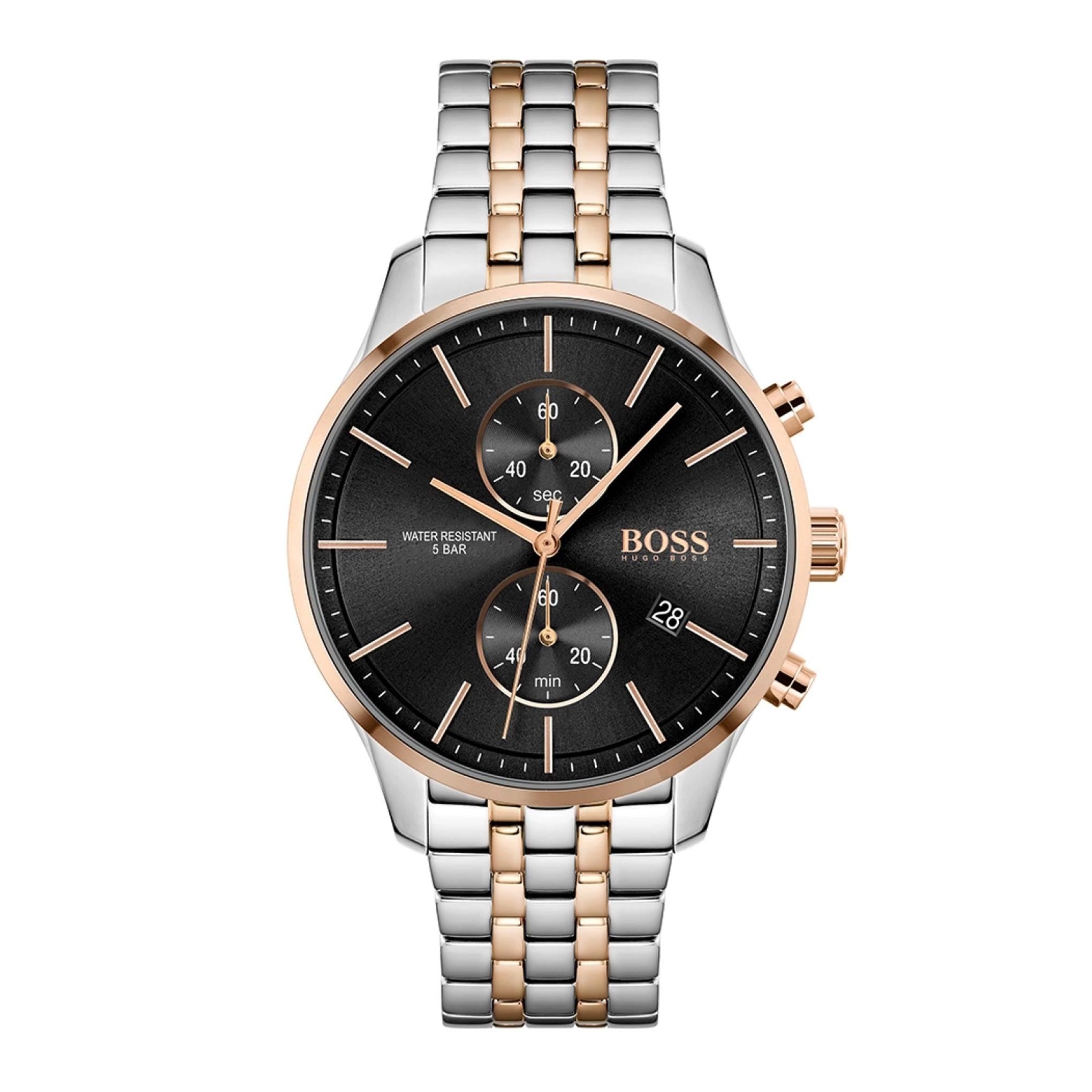 ساعة يد رجالية - ذهبي ووردي - بحزام معدني مقاوم للصدأ هوغو بوس Hugo Boss Men's Analog Quartz Watch With Stainless Steel Strap