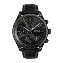 ساعة يد رجالية بسوار جلدي - أسود - بحزام معدني مقاوم للصدأ هوغو بوس Hugo Boss Men's Chronograph Quartz Black Leather Strap Watch - SW1hZ2U6MTgyNjY4MQ==