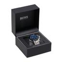 ساعة يد رجالية - أسود و أزرق - بحزام معدني فضي مقاوم للصدأ هوغو بوس Hugo Boss Men's Chronograph Quartz Stainless Steel Blue Dial Watch - SW1hZ2U6MTgyMTg0Nw==