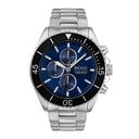 ساعة يد رجالية - أسود و أزرق - بحزام معدني فضي مقاوم للصدأ هوغو بوس Hugo Boss Men's Chronograph Quartz Stainless Steel Blue Dial Watch - SW1hZ2U6MTgyMTgzOQ==