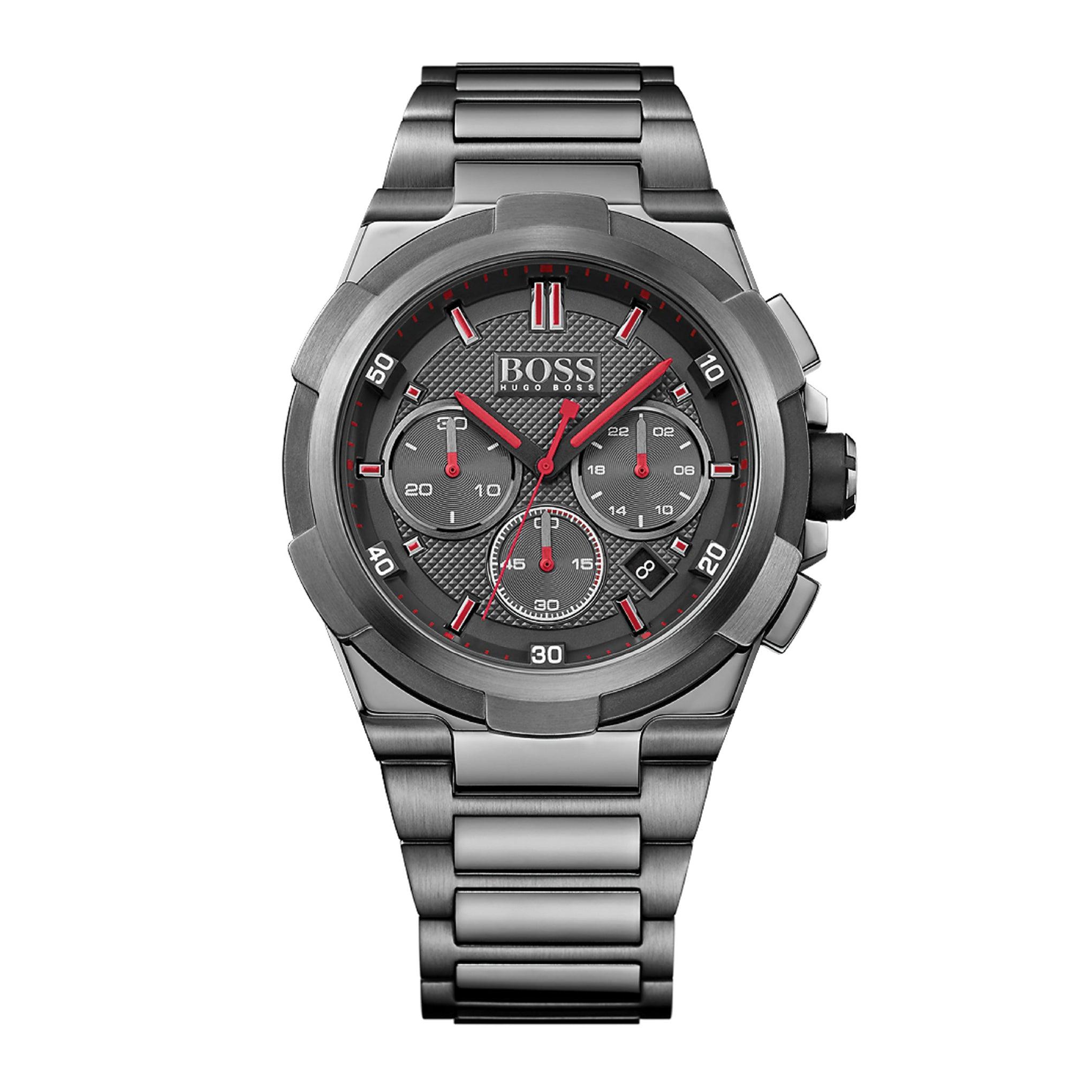 ساعة يد رجالية - رمادي - بحزام معدني مقاوم للصدأ هوغو بوس Hugo Boss Men's Chronograph Quartz Stainless Steel Watch