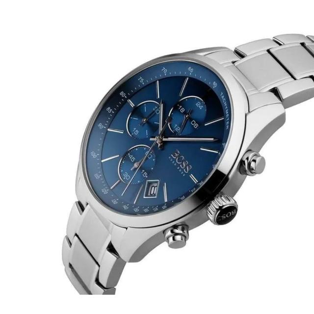 ساعة يد رجالية - فضي و مينا أزرق - بحزام معدني مقاوم للصدأ هوغو بوس Hugo Boss Men's Grand Prix Quartz Silver Stainless Watch - SW1hZ2U6MTgzMDM0NA==