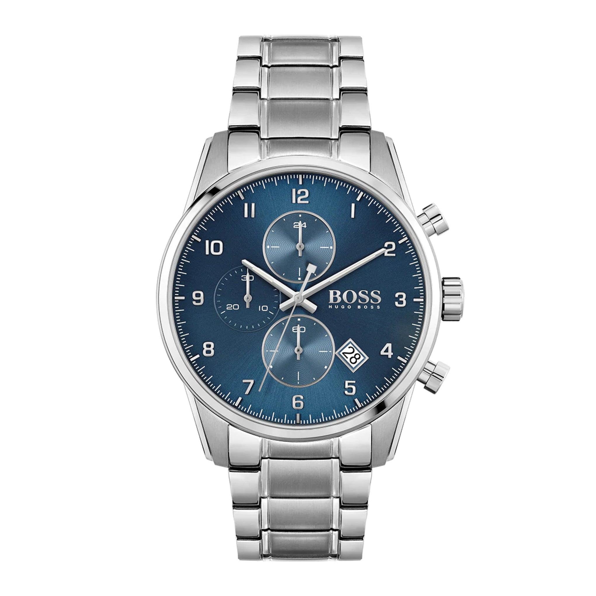 ساعة يد رجالية - فضي و مينا أزرق - بحزام معدني مقاوم للصدأ هوغو بوس Hugo Boss Men's Grand Prix Quartz Silver Stainless Watch