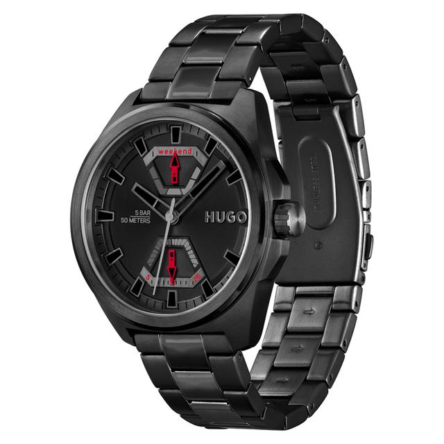 ساعة يد رجالية متعددة الوظائف - أسود - بحزام معدني مقاوم للصدأ هوغو بوس Hugo Boss Men's Multifunction Quartz Stainless Steel Watch - SW1hZ2U6MTgyODQ2OA==