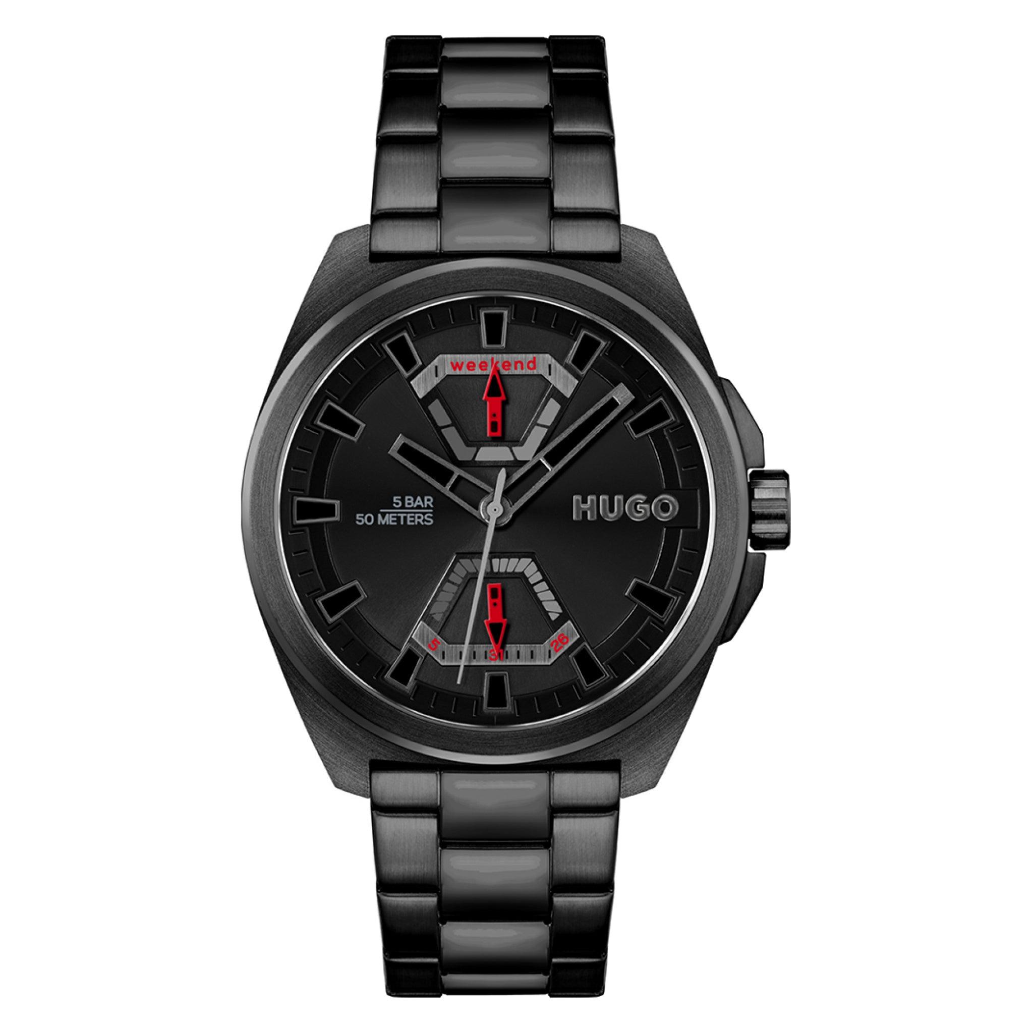 ساعة يد رجالية متعددة الوظائف - أسود - بحزام معدني مقاوم للصدأ هوغو بوس Hugo Boss Men's Multifunction Quartz Stainless Steel Watch