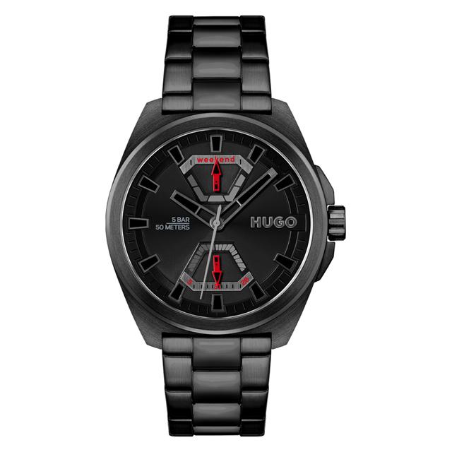 ساعة يد رجالية متعددة الوظائف - أسود - بحزام معدني مقاوم للصدأ هوغو بوس Hugo Boss Men's Multifunction Quartz Stainless Steel Watch - SW1hZ2U6MTgyODQ2Ng==