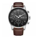 ساعة يد رجالية سوداء بحزام بني من الجلد الطبيعي هوغو بوسHugo Boss Men's Navigator Classic Chronograph Brown Leather Watch - SW1hZ2U6MTgyMjUwNA==