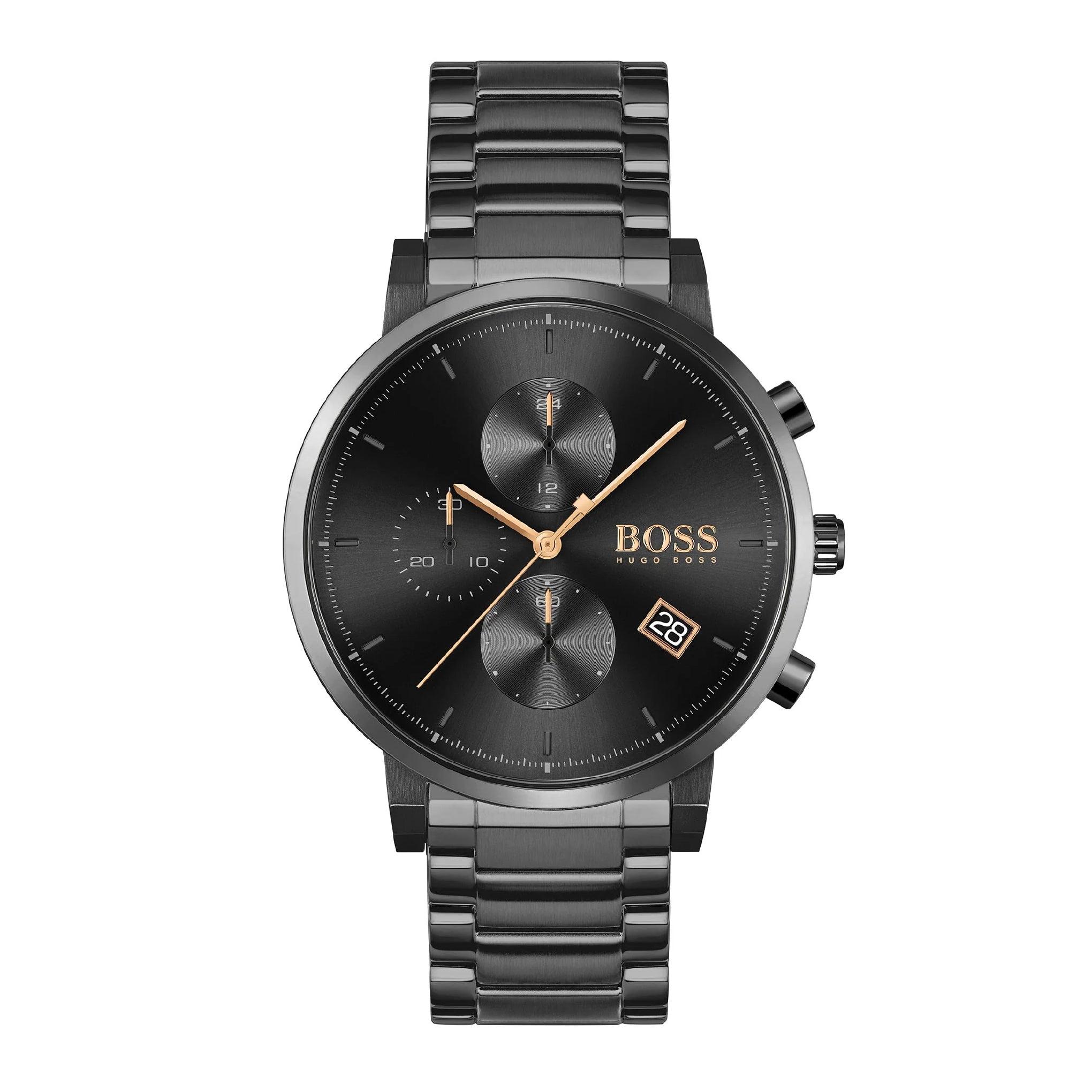 ساعة يد رجالية - أسود - بحزام معدني مقاوم للصدأ هوغو بوس Hugo Boss Men's Quartz Black Stainless Steel Strap Watch