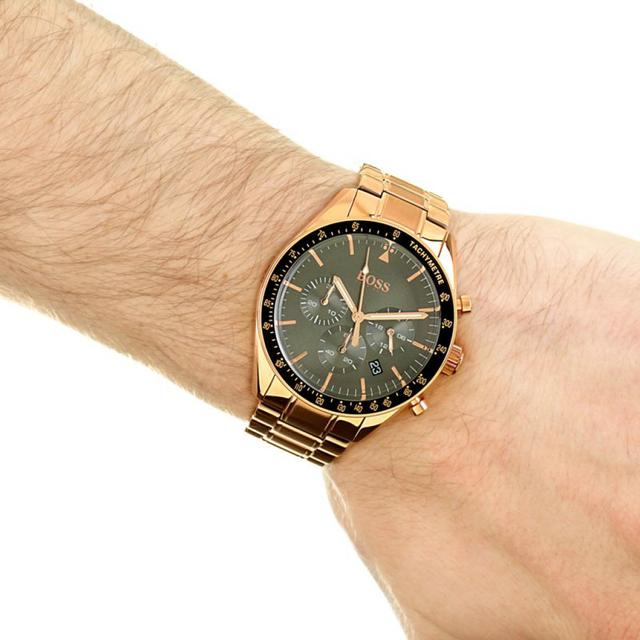 ساعة يد رجالية - ذهبي وردي - بحزام معدني مقاوم للصدأ هوغو بوس Hugo Boss Men's Trophy Chronograph Stainless Steel Band Watch - SW1hZ2U6MTgyNTg3OA==