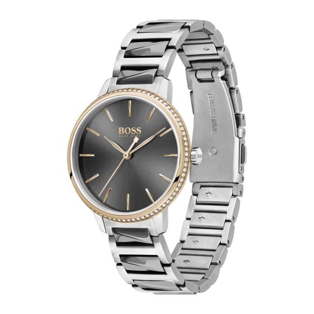 ساعة يد نسائية - رمادي و ذهبي- بحزام معدني مقاوم للصدأ هوغو بوس Hugo Boss Signature Women's Analogue Quartz Stainless Steel Watch - SW1hZ2U6MTgyMjEzMQ==