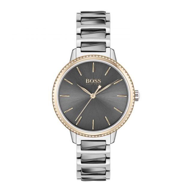 ساعة يد نسائية - رمادي و ذهبي- بحزام معدني مقاوم للصدأ هوغو بوس Hugo Boss Signature Women's Analogue Quartz Stainless Steel Watch - SW1hZ2U6MTgyMjEyOQ==