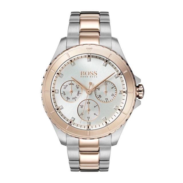 ساعة يد نسائية - فضي و ذهبي وردي - بحزام معدني مقاوم للصدأ هوغو بوس Hugo Boss Women's Quartz Analog Display And Stainless Steel Strap Watch - SW1hZ2U6MTgxODMyOQ==