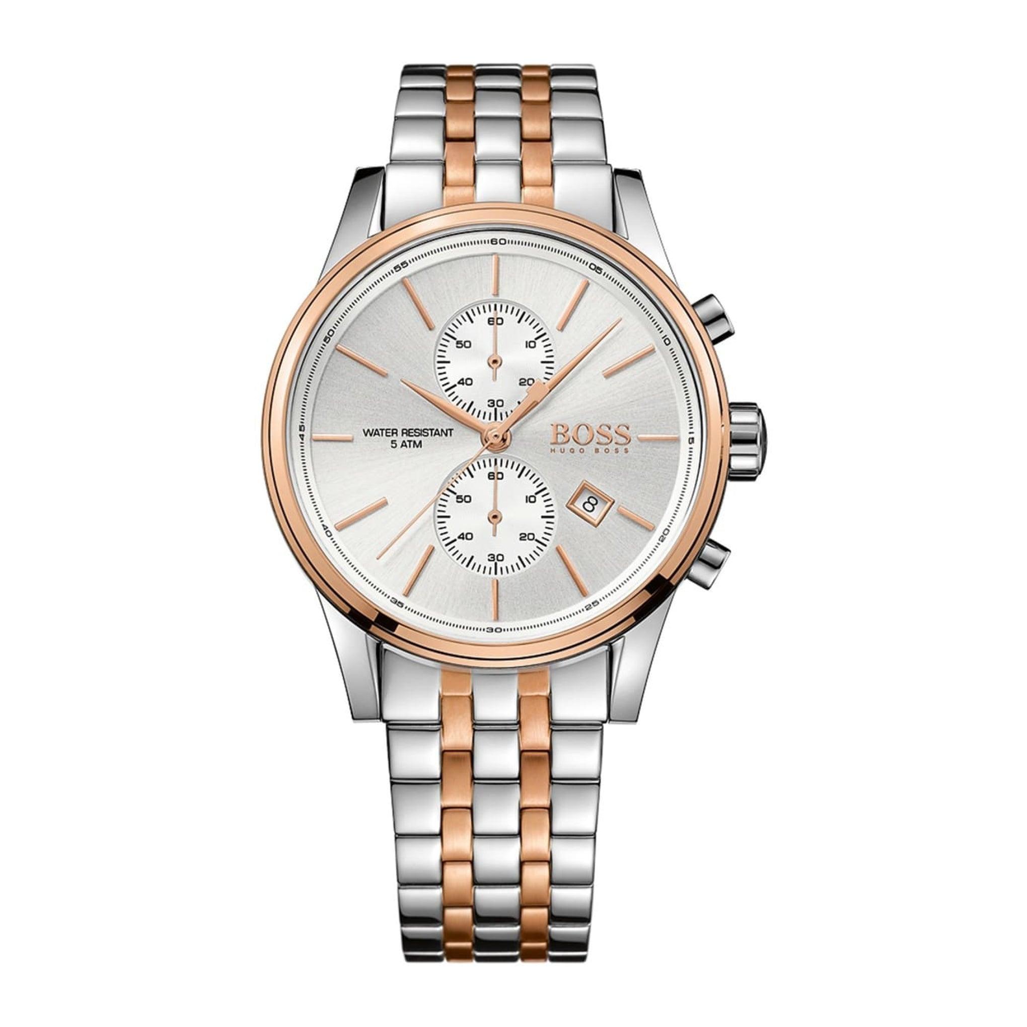 ساعة يد نسائية - فضي و ذهبي وردي - بحزام معدني مقاوم للصدأ هوغو بوسHugo Boss Women's Quartz Chronograph Display And Stainless Steel Strap Watch