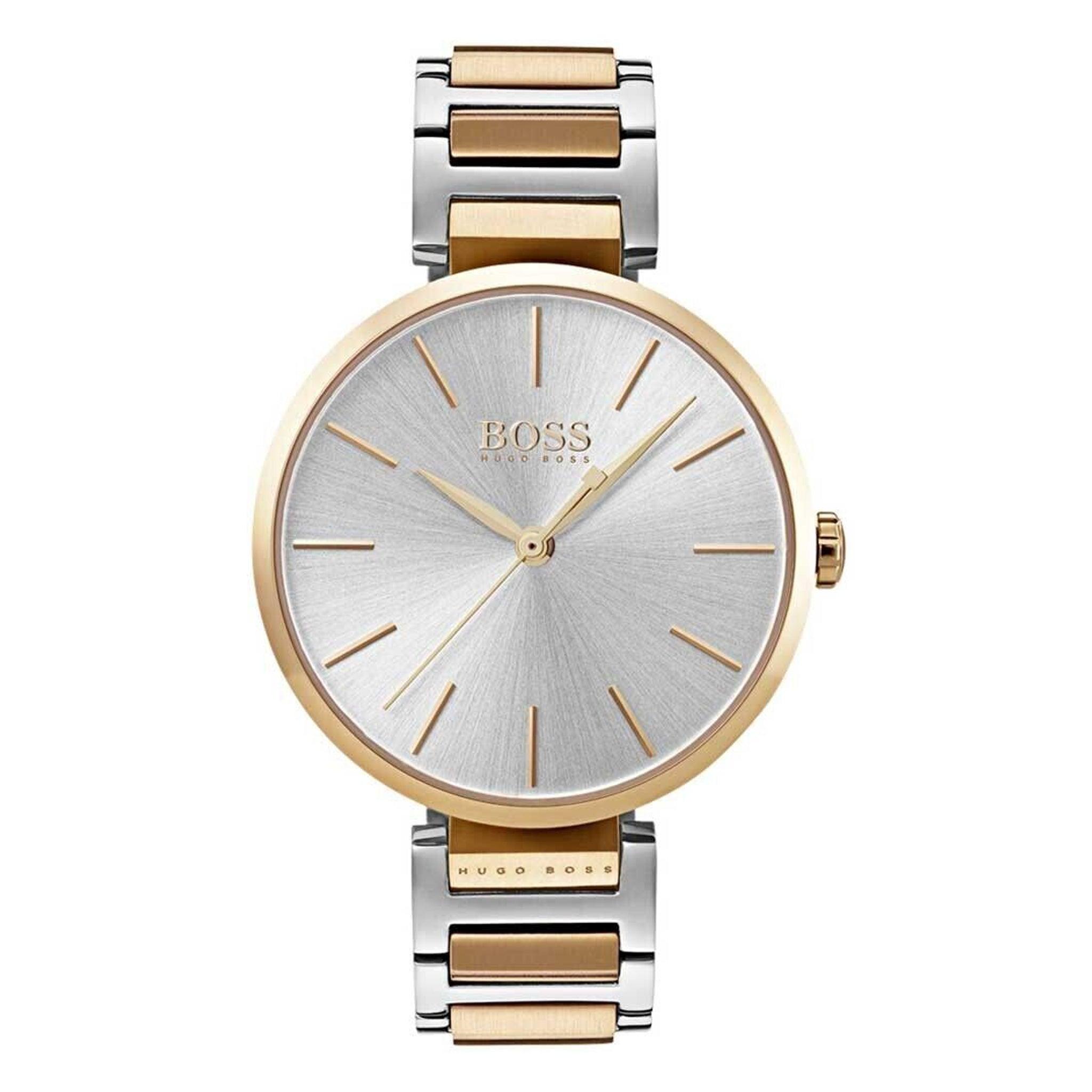 ساعة يد نسائية - فضي و ذهبي - بحزام معدني مقاوم للصدأ هوغو بوس Hugo Boss Women's Stainless Steel Band Watch
