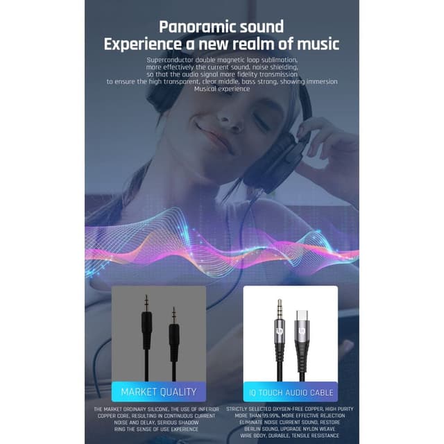 IQ Touch USB-C to 3.5mm Nylon braided 1 Meter Audio Cable