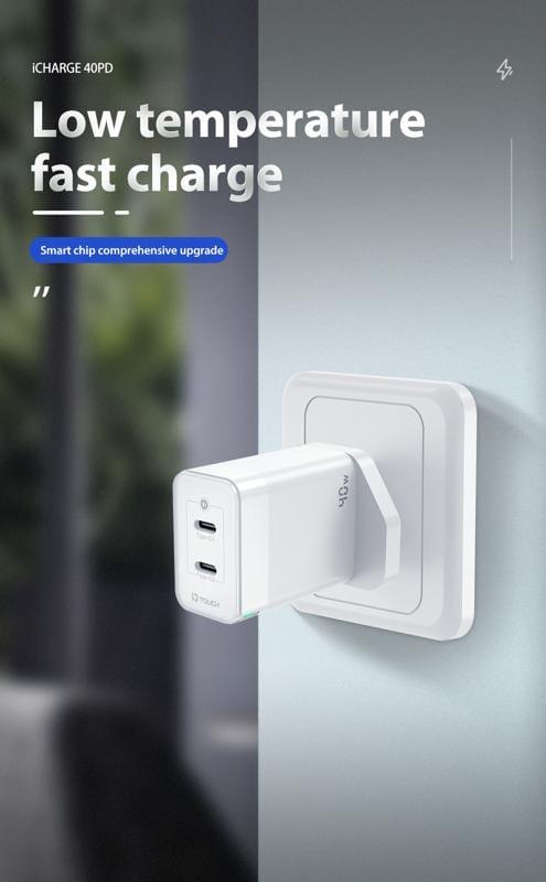 IQ Touch PD 40W Dual USB-C Wall Charger Powered by GaN Tech